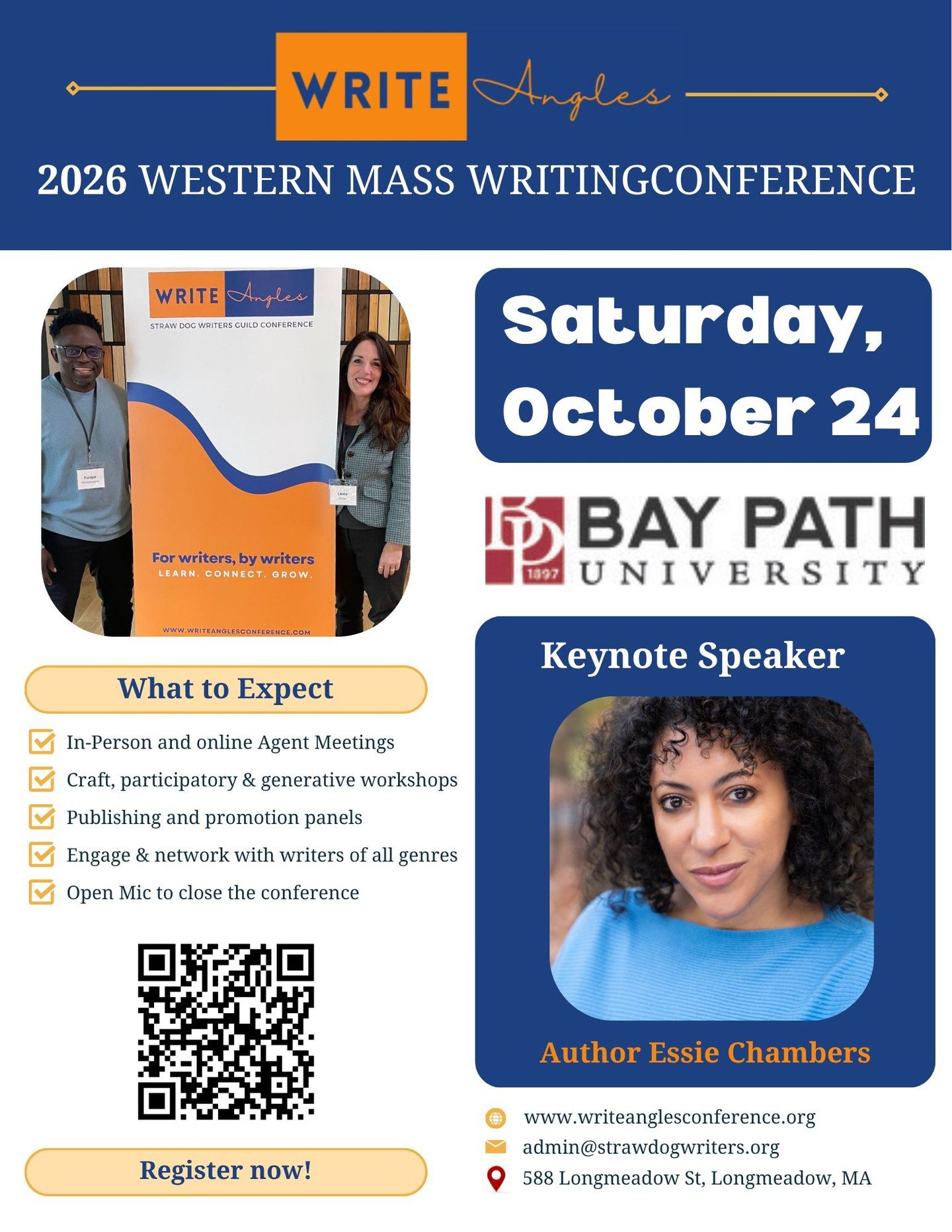 Registration is now open for the 2026 WriteAngles Conference, which will be held on Saturday, October 24th at Bay Path University in Longmeadow, Massachusetts. The day-long writers&rsquo; conference has 21 hands-on workshops on topics from memoir, to