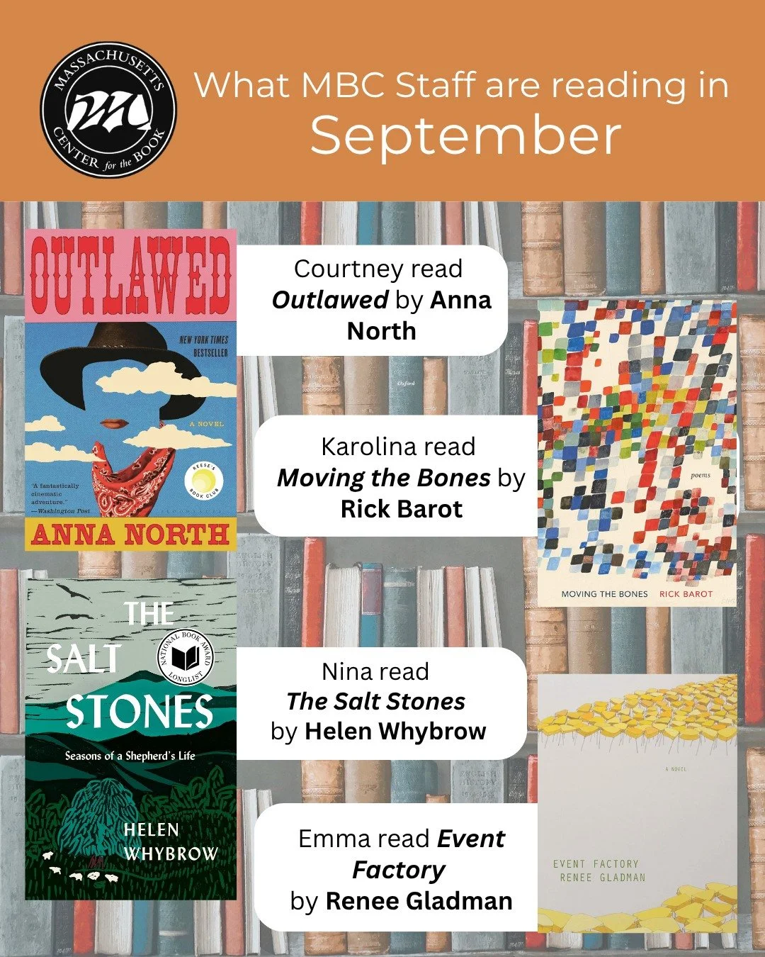 September was a crisp and rainy month and we hope everyone got a chance to do some reading. Here are our latest MCB Staff Reads. Perhaps one is perfect for your TBR list. Happy Fall Reading! - MCB