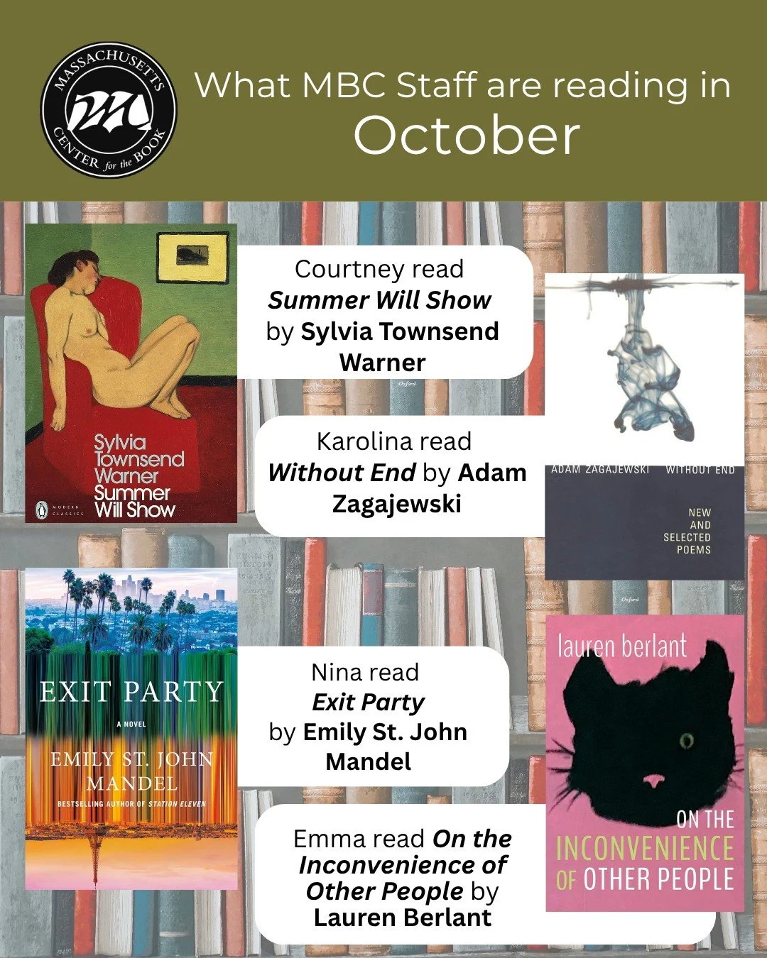 Our October staff reads are in! It's been a perfect month to read and we are taking advantage of the rainy days. Happy Reading to you!