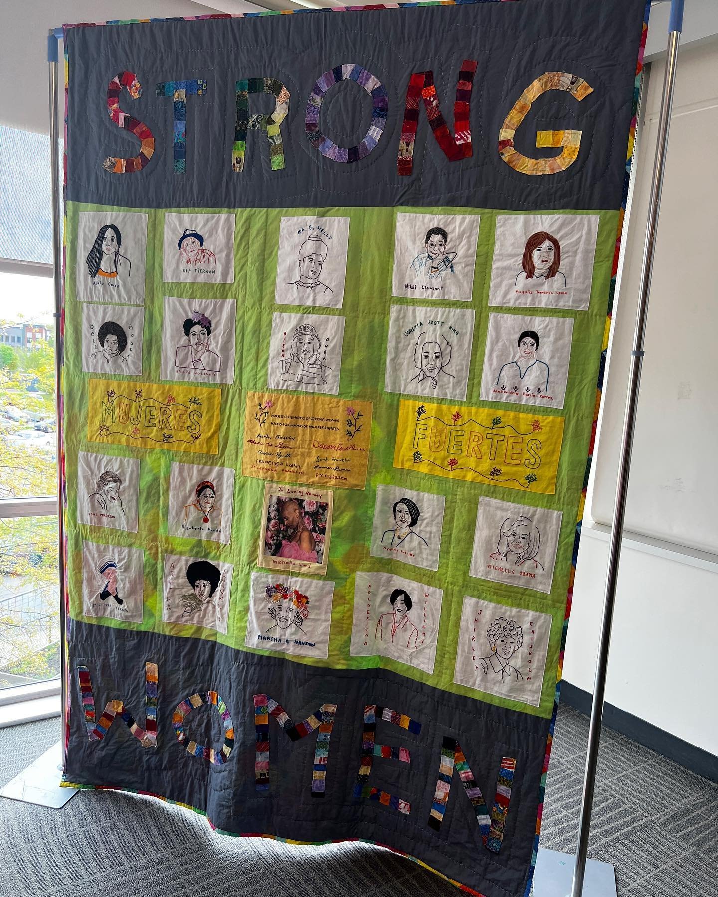 The Crafting Change group got to show our Strong Womenn quilt at Whittier&rsquo;s Mother&rsquo;s Day Brunch today! So fun to finally see it hanging after working on it over the last 6 (!) years. #CraftingChange #CommunityArtTherapy #ArtTherapy #Quilt
