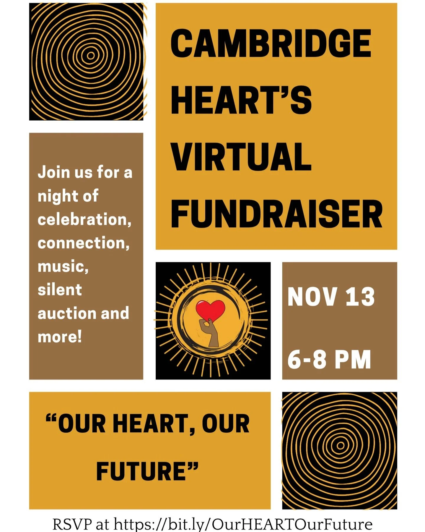 Please join Cambridge HEART for our annual virtual fundraiser on Thursday, November 13, 2025, from 6-8pm ET ✨🌞

Don&rsquo;t miss this celebratory event to learn about the impact HEART has had on the Cambridge community and to hear our vision for the