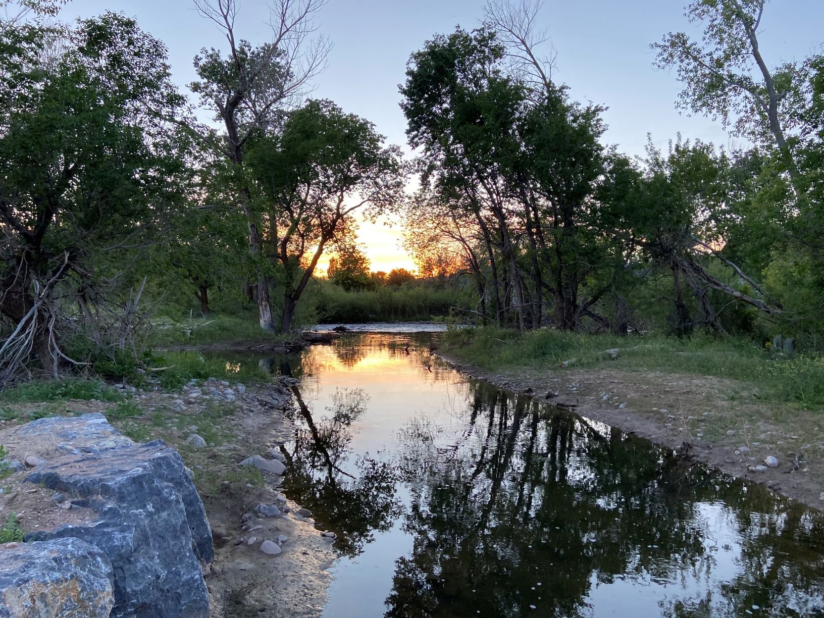 Sunset over the lower end of the new channel.JPG