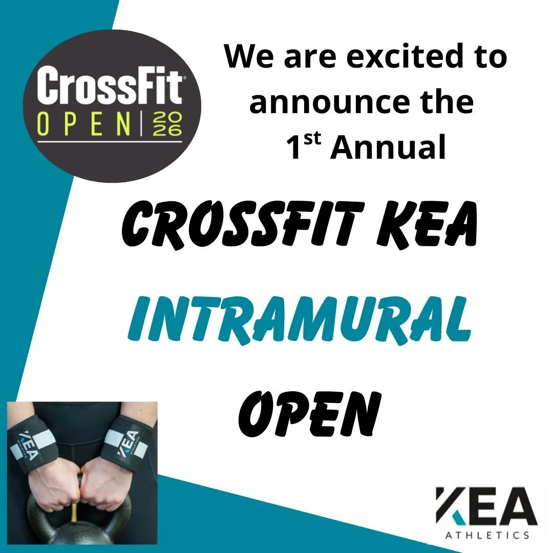 SPECIAL ANNOUNCEMENT! The 1st Annual CrossFit KEA Intramural Open!

During the 3 weeks of the Open we will create 3 evenly skilled teams and everybody is welcome to sign up. Whether the seasoned veteran, scaled athlete, or just starting your CrossFit