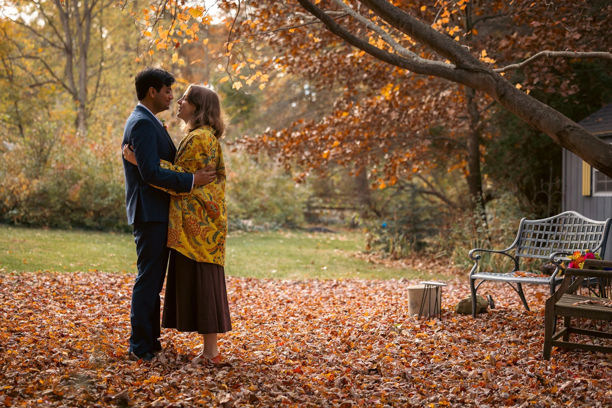 Mia and Sid at their intimate backyard wedding in Ann Arbor Michigan