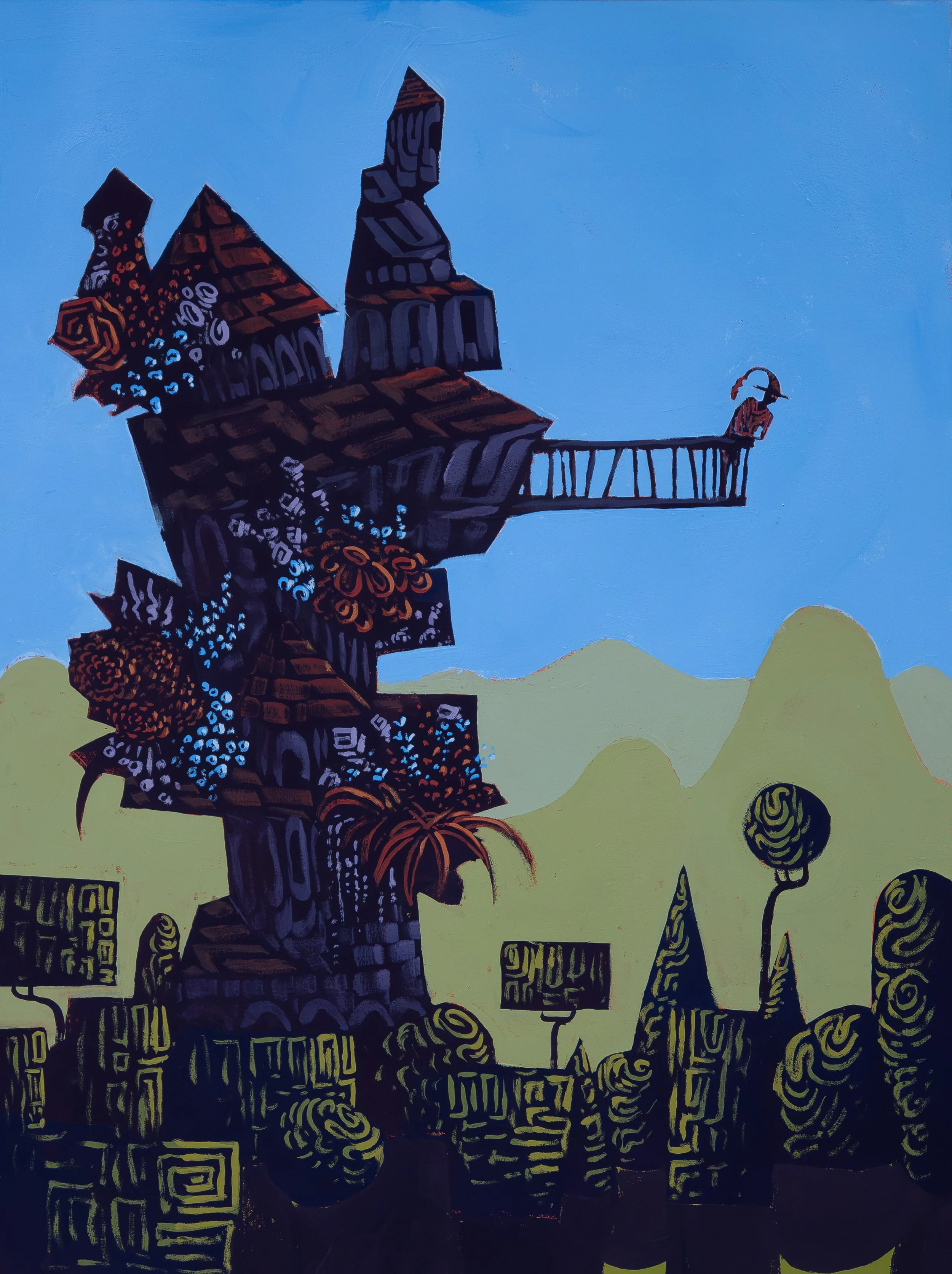 Flower Tower | Acrylic Gouache on Watercolor Paper | 22" x 28"