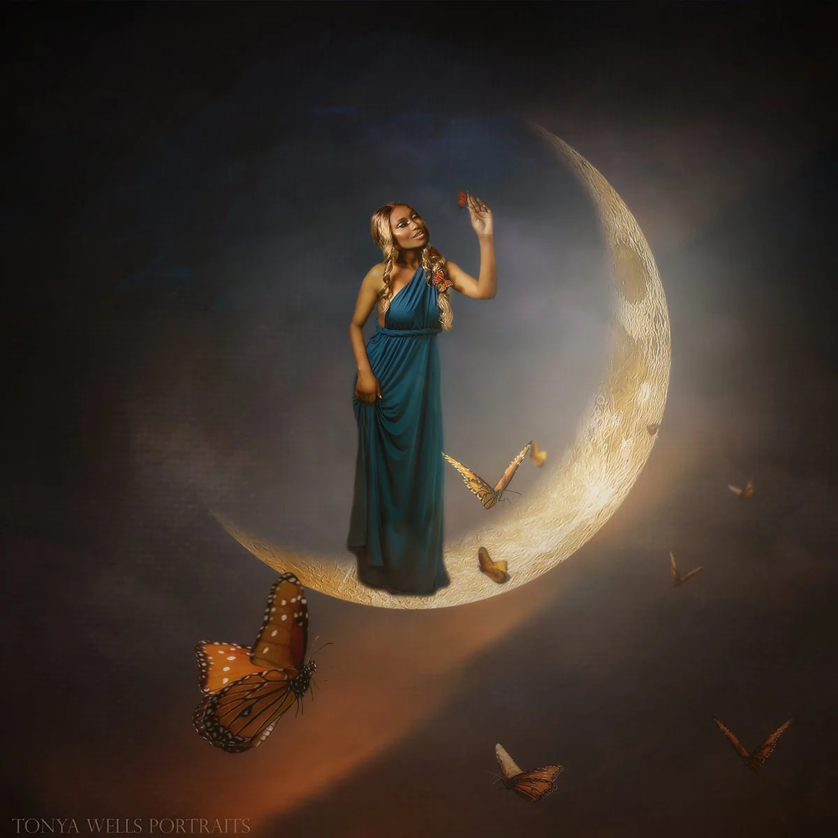 Fantasy, Surreal Fine Art with moon and butterflies
