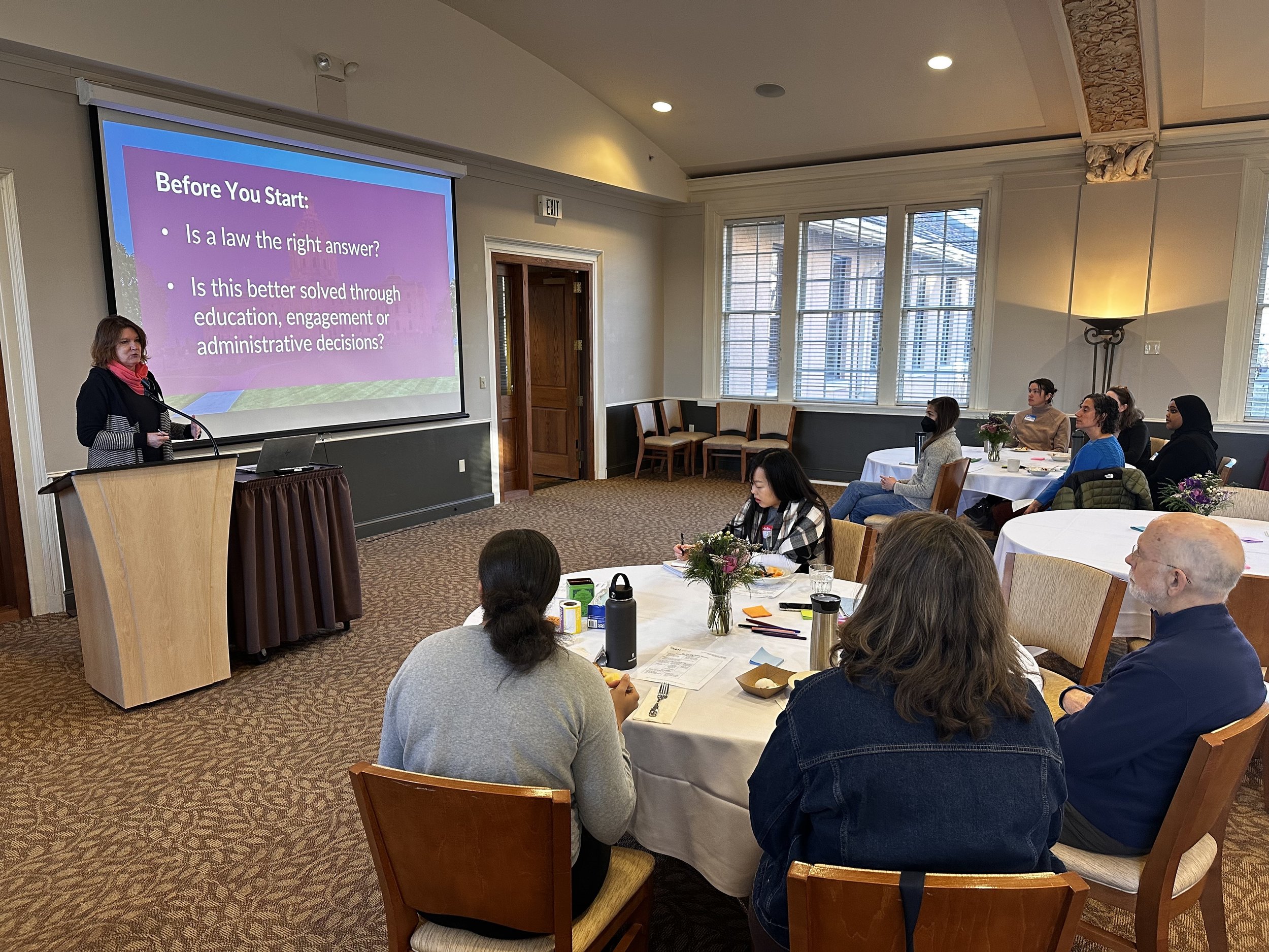 Ruth Parriott shared an overview of the legislative process in MN compared to other states.
