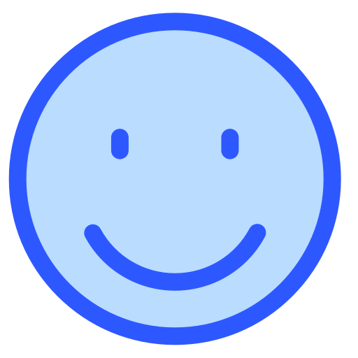 Blue smiley face icon with a dark blue outline and a lighter blue face, displaying a simple smiling expression.