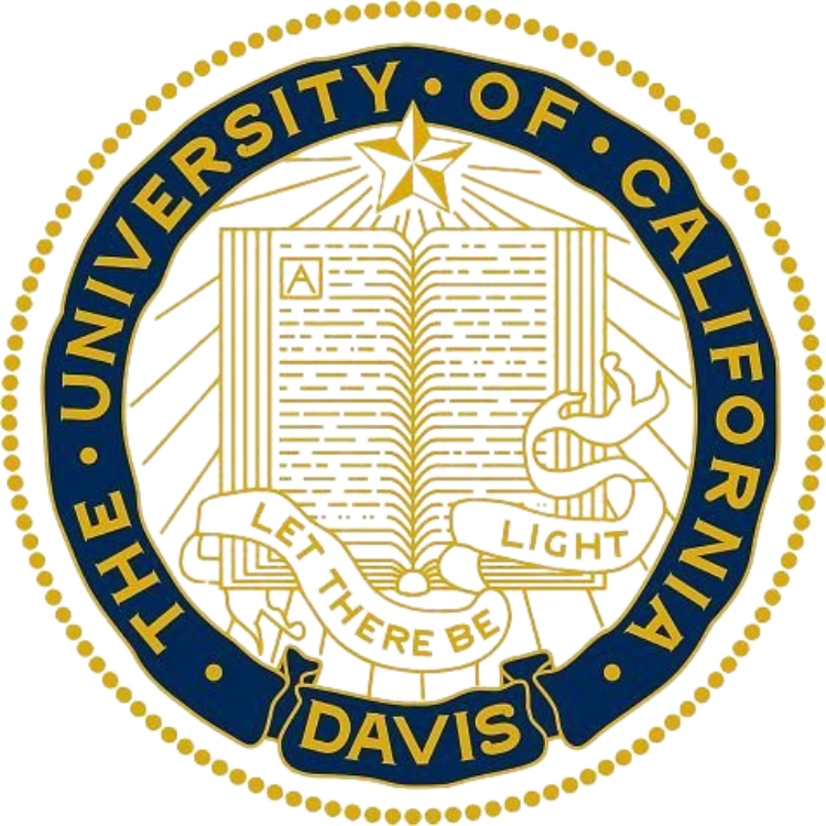 Seal of the University of California, Davis, featuring an open book, a palm leaf, a star, and the motto 'Let There Be Light'.