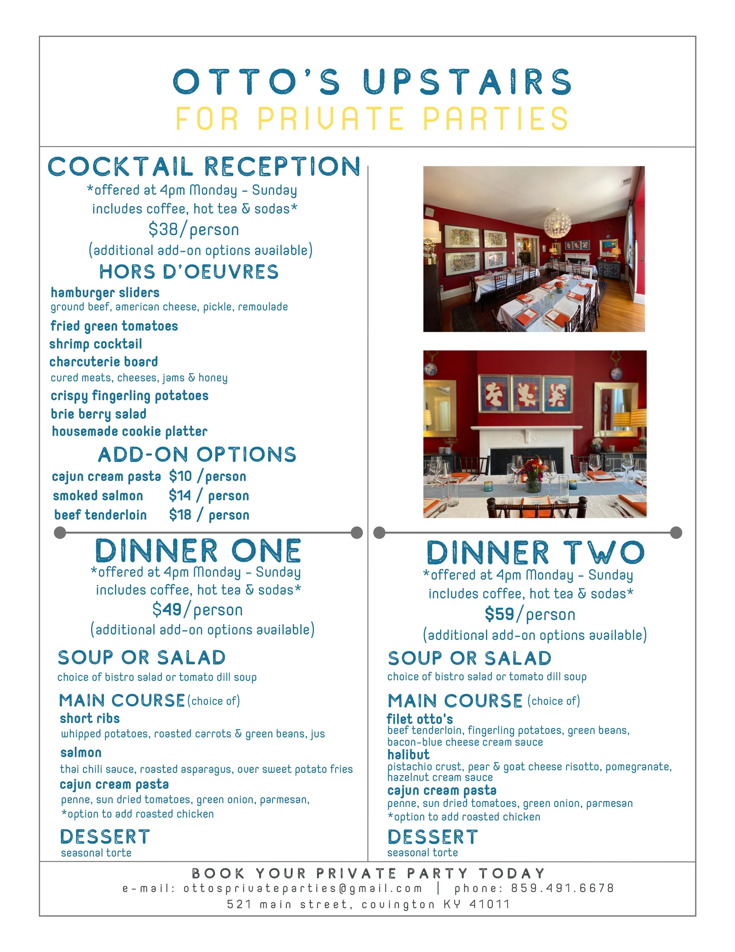 Private Party Menu — Otto's