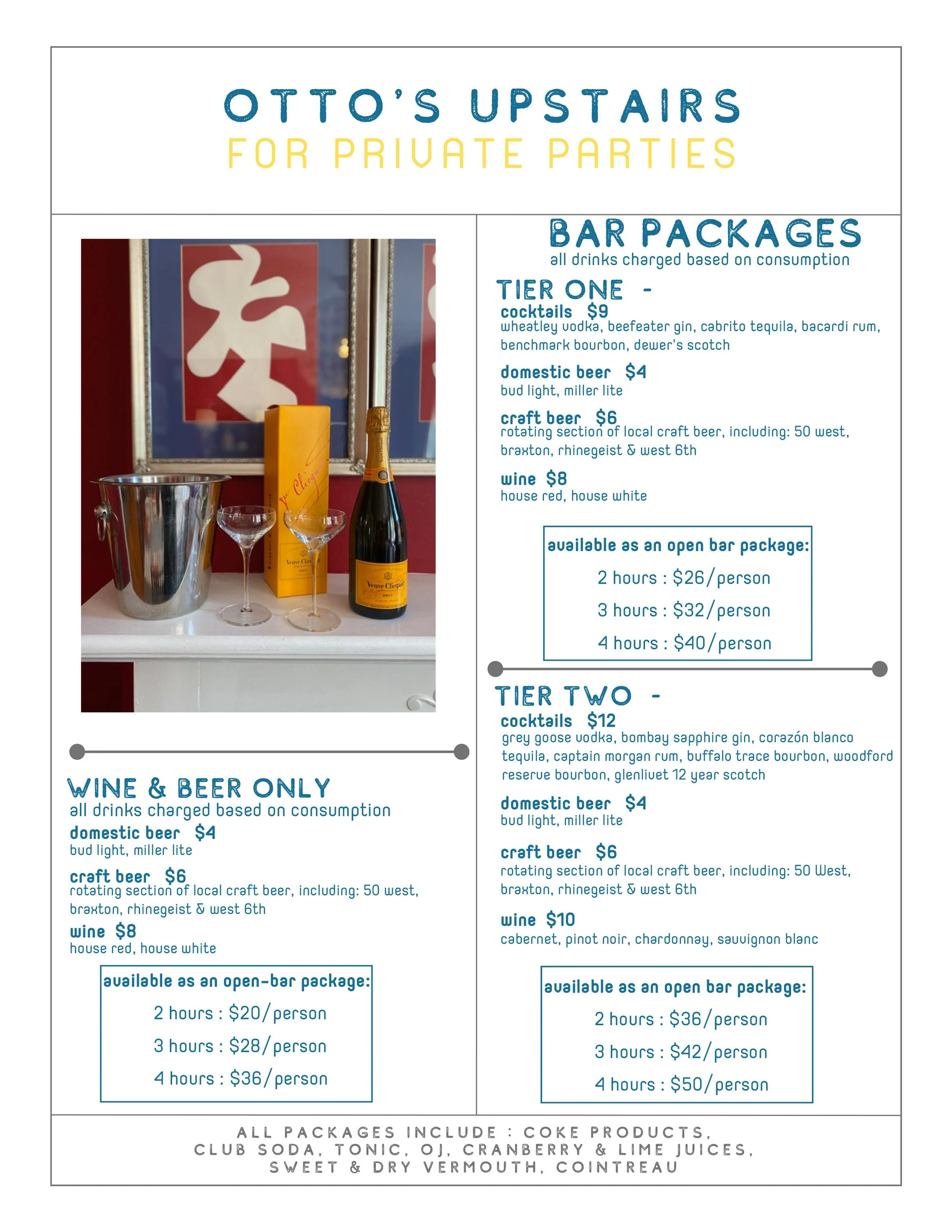Private Party Menu — Otto's
