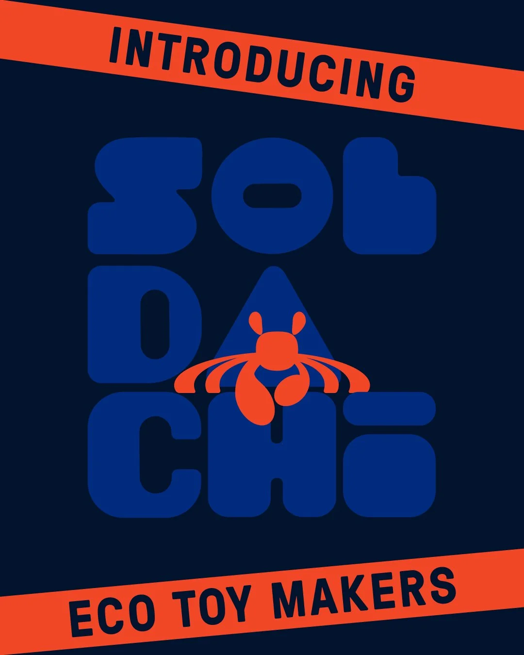 Graphics promoting eco-friendly toy makers, featuring the text 'Introducing 3oh3', with a red lobster illustration and orange banners.