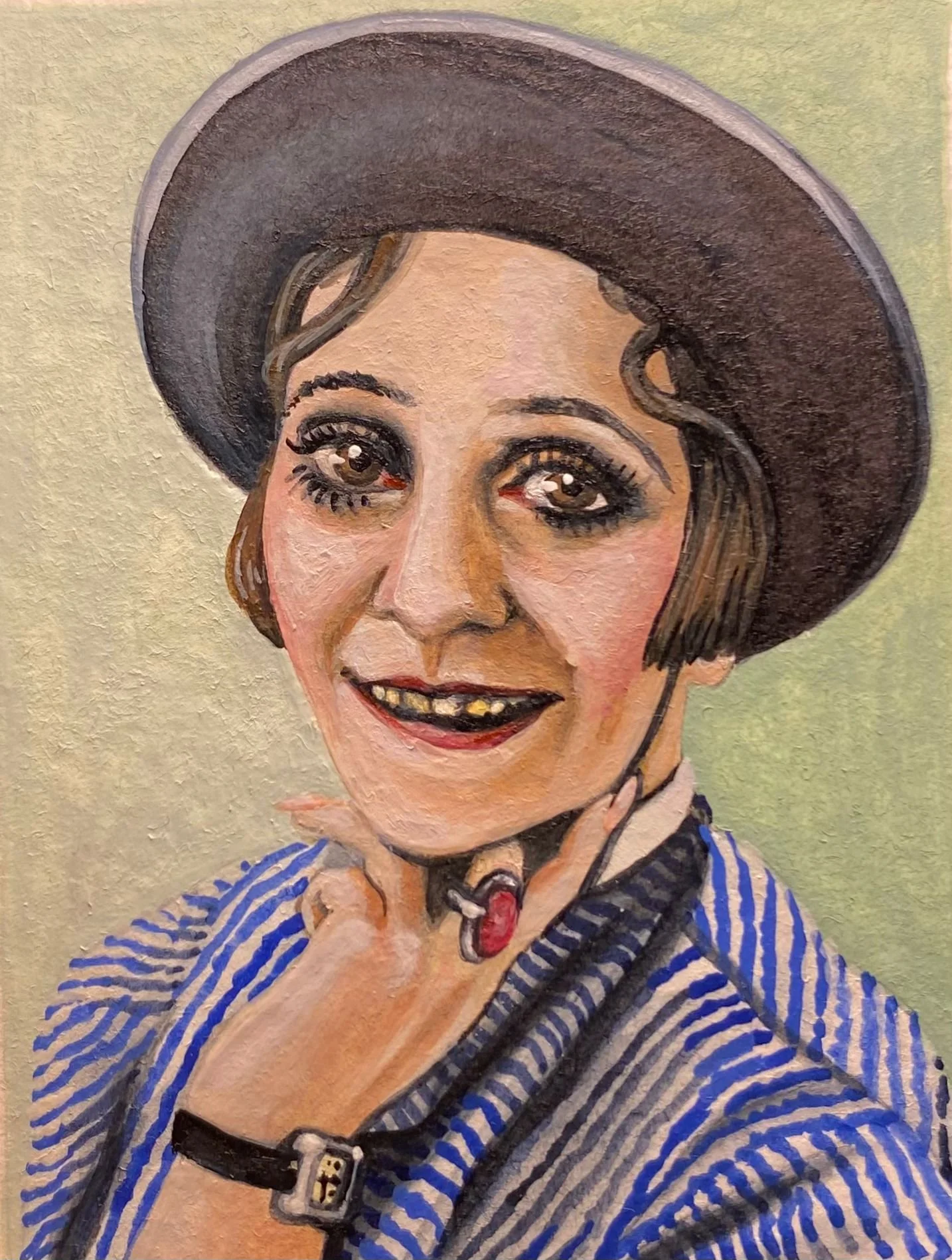 "Bella Spanier, an actress". Born August 30, 1899, Germany. Killed in Auschwitz. Watercolor, 2 x 3 inches. 