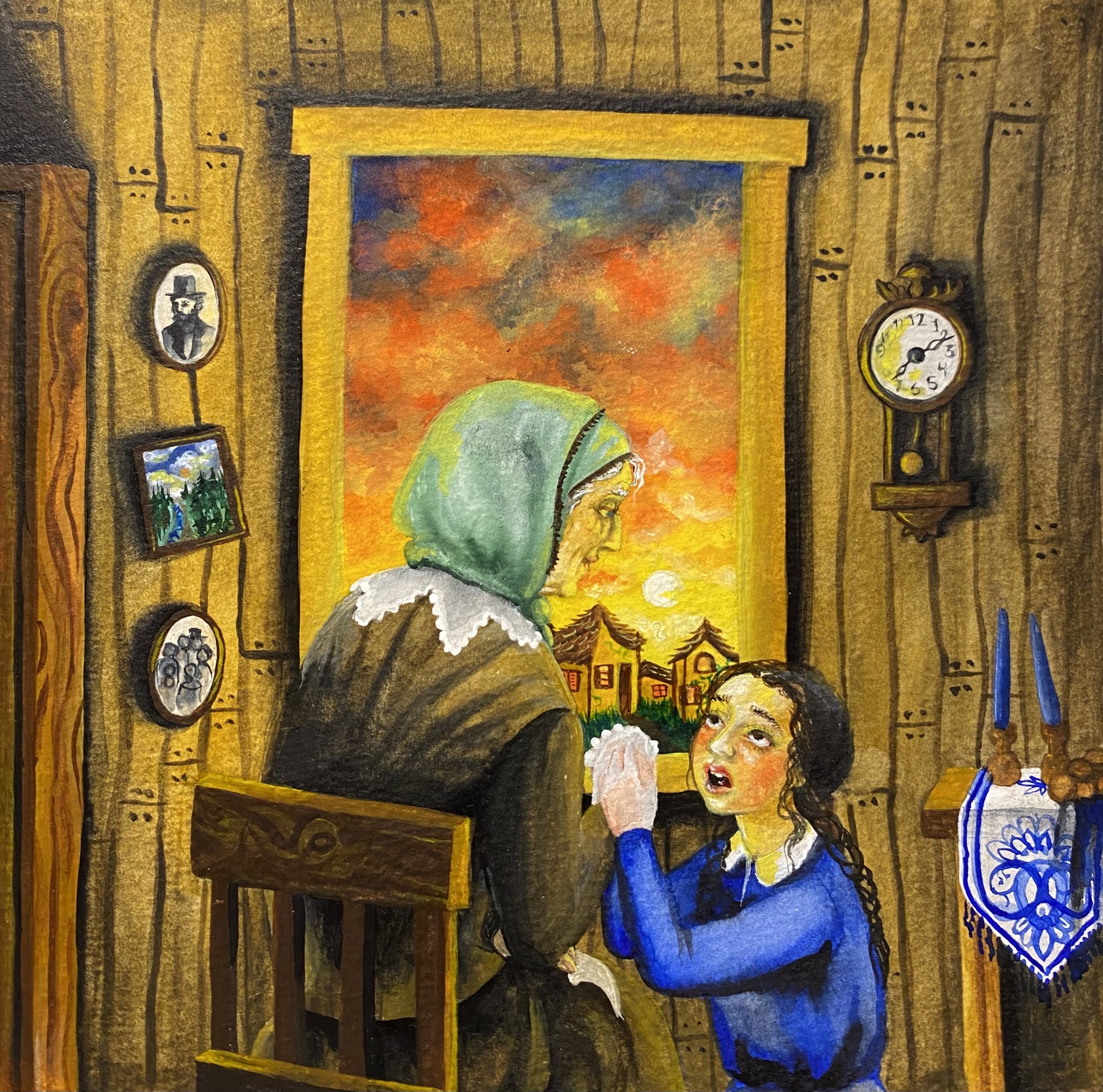 "Zol Nokh Zayn Sahbes". Commission for NYTF's Pearls of Yiddish Song. Watercolor, 5 x 8 inches. 