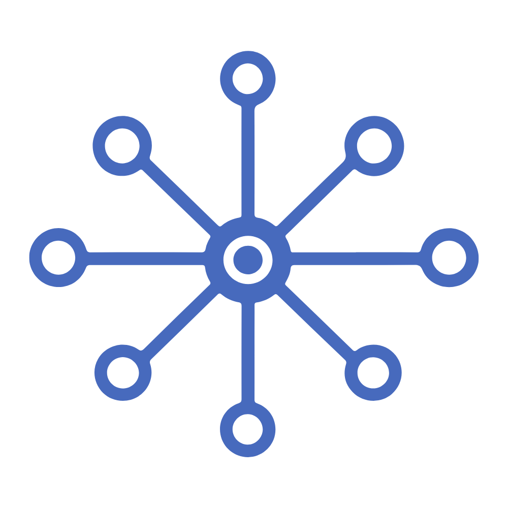 Network diagram with a central circle connected to nine surrounding circles by lines.