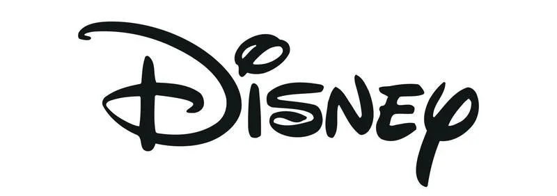Black and white Disney logo with stylized font and character outline
