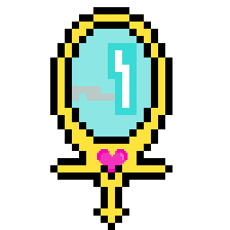 A sprite of a golden mirror with a pink heart-shaped sparkling gem.