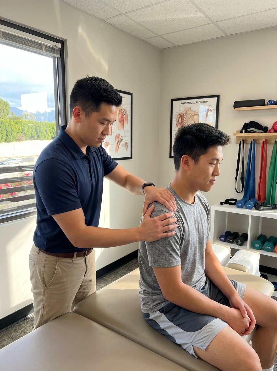 Patient working with a provider at a physical therapy clinic in Pasadena