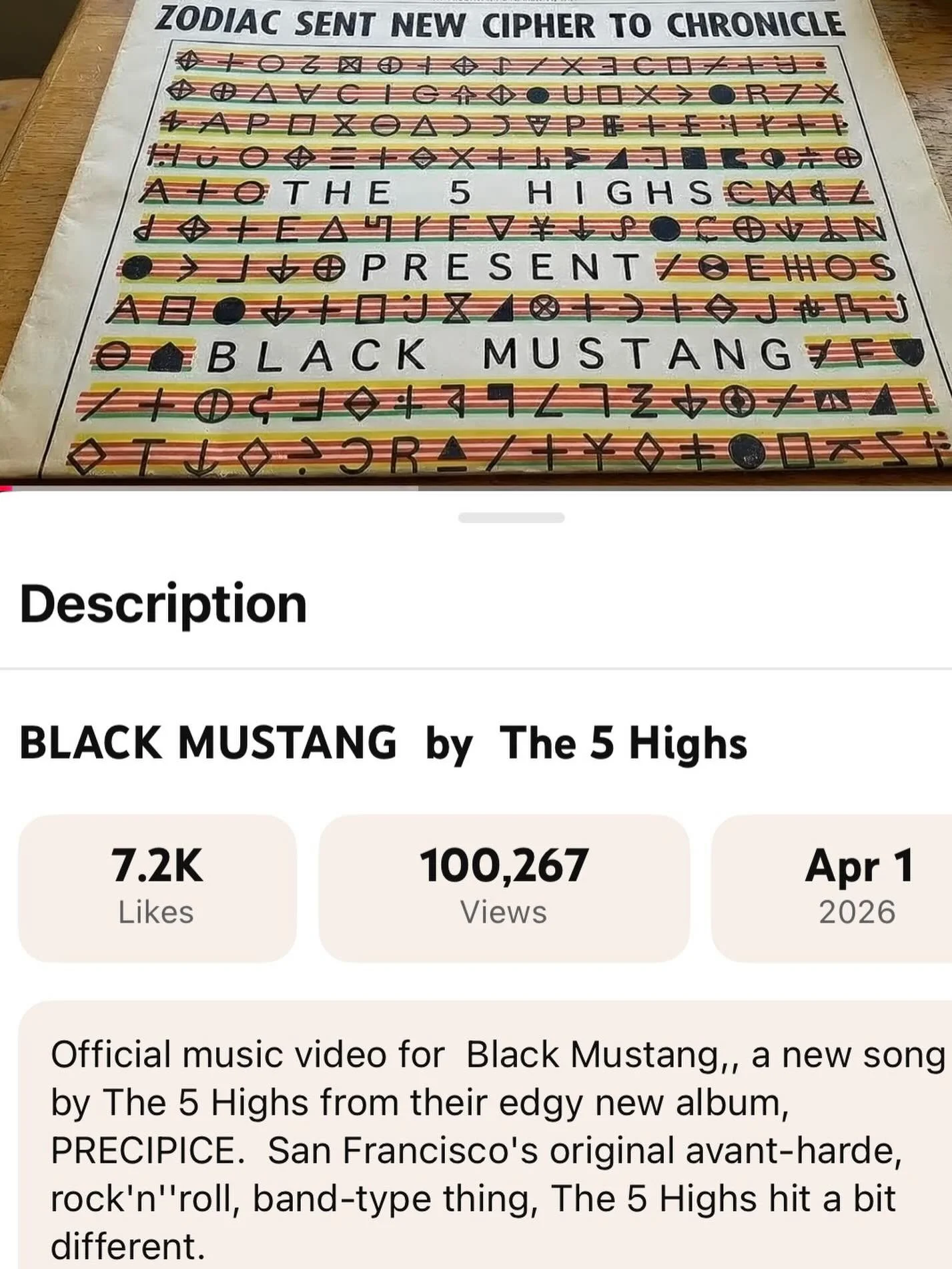 Oops we did it again!!! #100kviews 

THANKS to all who viewed, liked and shared our latest music video for #blackmustang 

CATCH US LIVE THIS SATURDAY @oreillyspub_sf 
 1840 Haight Street, San Francisco. 
Doors at 7.  21+. $15 tickets for the entire 