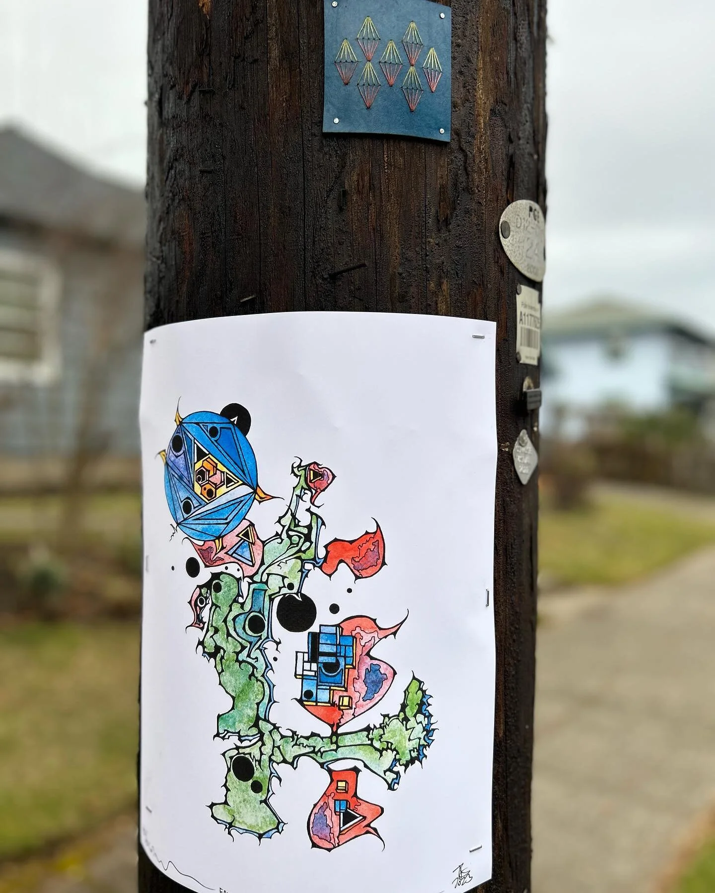 @wokeface @laughterclub #emptylightproject #weshapetheuniverse #energeticpermaculture #interstellardownload #timeisart #spaceisritual #streetart #abstractart #telephonepoleart #watercolor #watercolorandink #oregon #portland #pdx #crestonpdx #pnw #cas