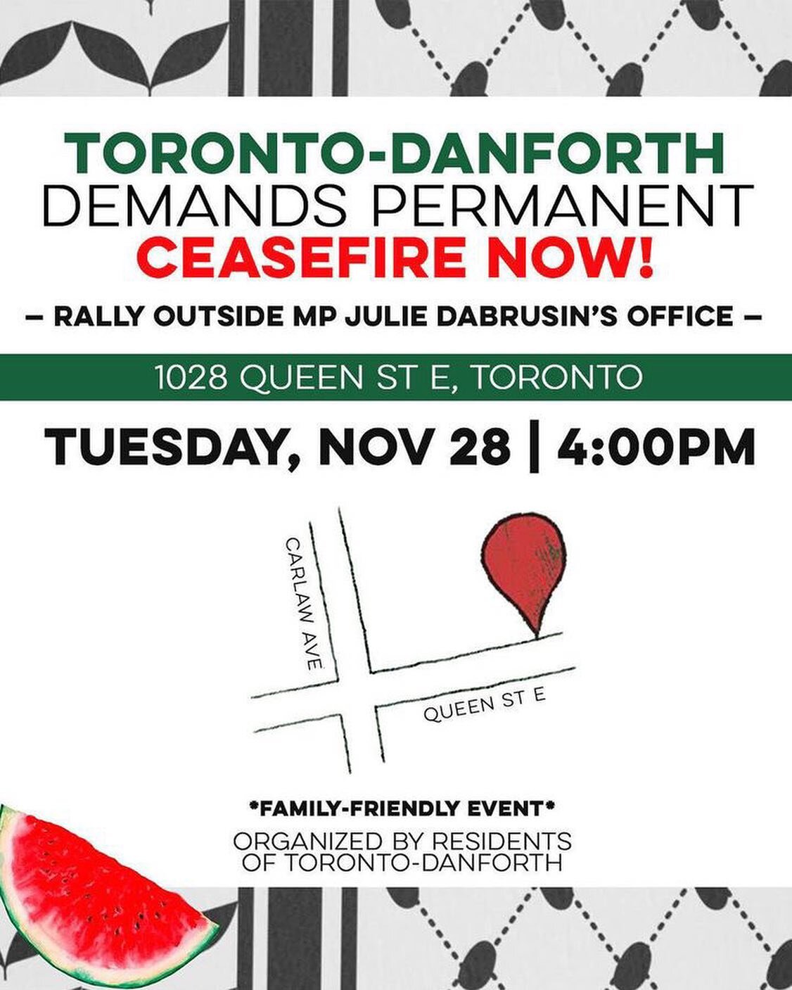From Davenport to Danforth! 🤩 Another group of Toronto residents has been organizing to pressure their MP to call for a permanent ceasefire! WE LOVE TO SEE IT ✊

East-enders! Join on Tuesday at 4PM at Julie Dabrusin&rsquo;s office, 1028 Queen St E! 