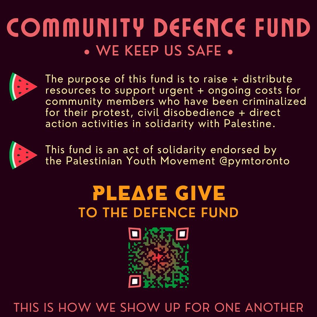 A couple weeks ago, we launched a fund to support @pymtoronto organizers with legal defence and other organizing costs. Thank you all for your generous support! We are passing these donations to PYM Toronto.

Now, as state repression ramps up and the