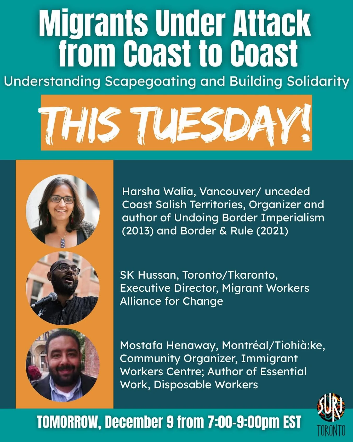 YOU WON&rsquo;T WANT TO MISS THIS! 

Join us TOMORROW for a timely conversation with some of the leading migrant rights organizers and thinkers in the country. 

Across Canada, millions of families are struggling to pay their rent, with racialized fa