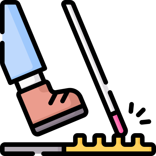 Icon: person with white cane using tactile wayfinding