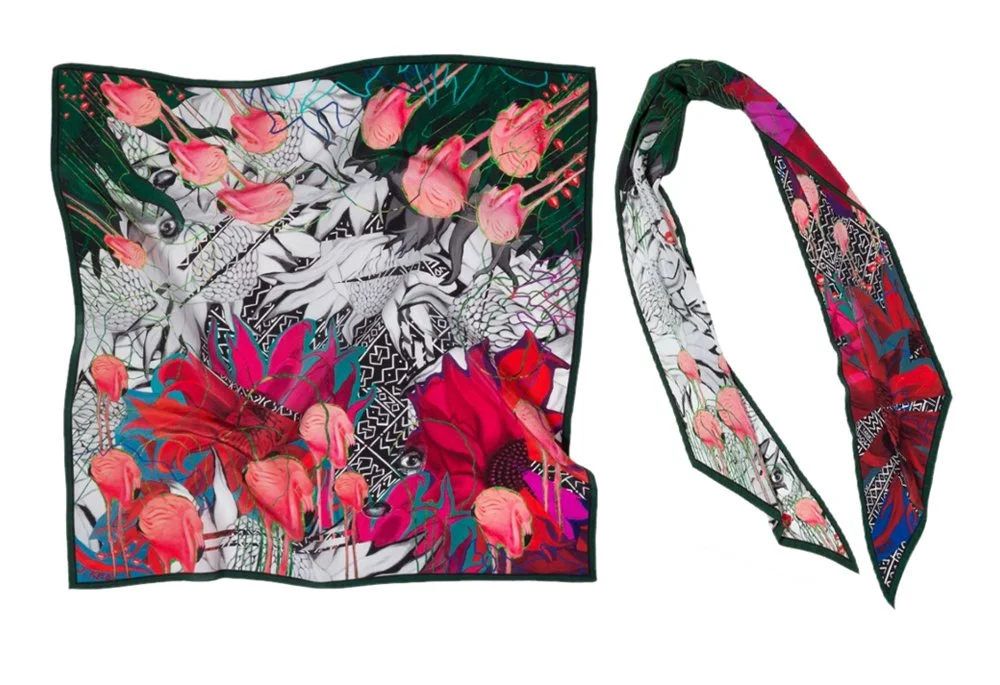 Flamingo Waratah, scarf design for Jenny Kee