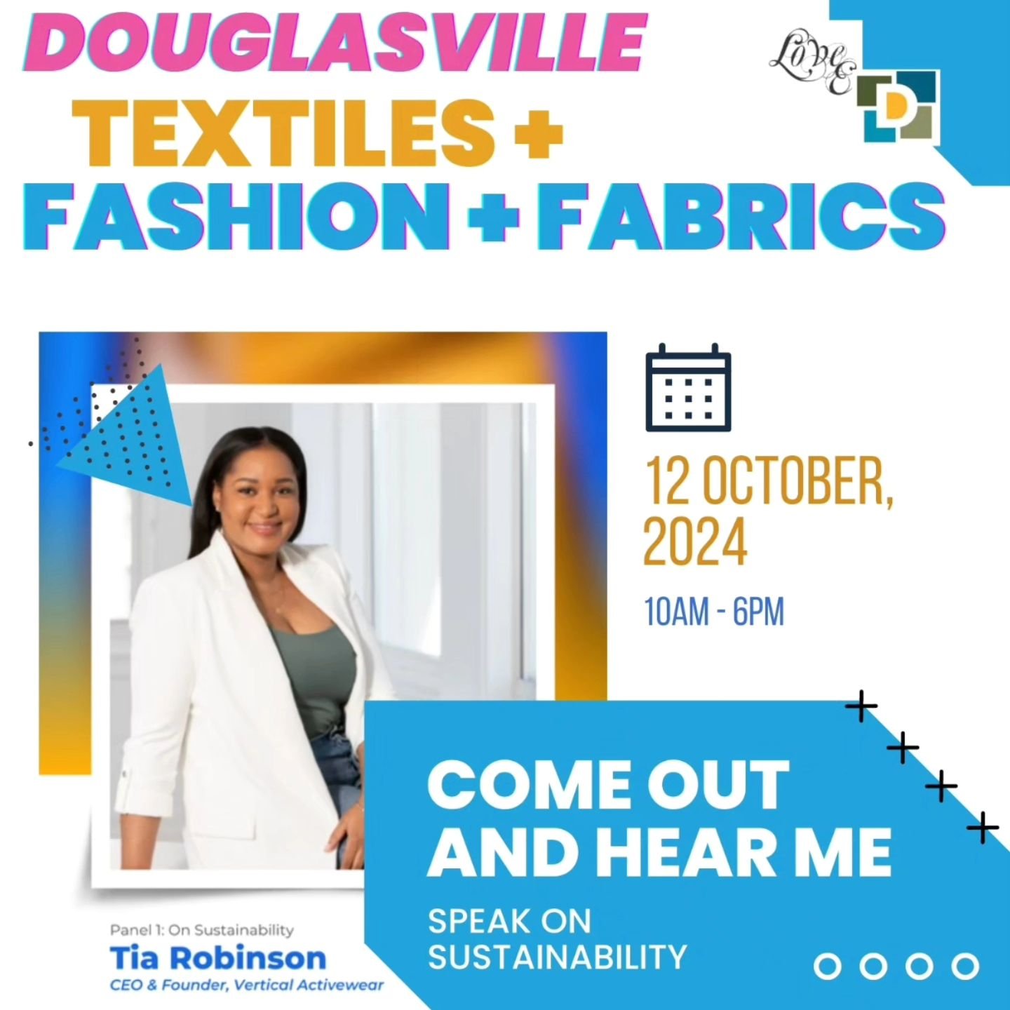 If you are free next week, be sure to join us and some of our fashion friends for a conversation on Textiles, Fashion, and Fabrics! Hosted by our friend @loveevonya and the @cityofdouglasvillega! 

Tickets are still available!

#sustainability #Found