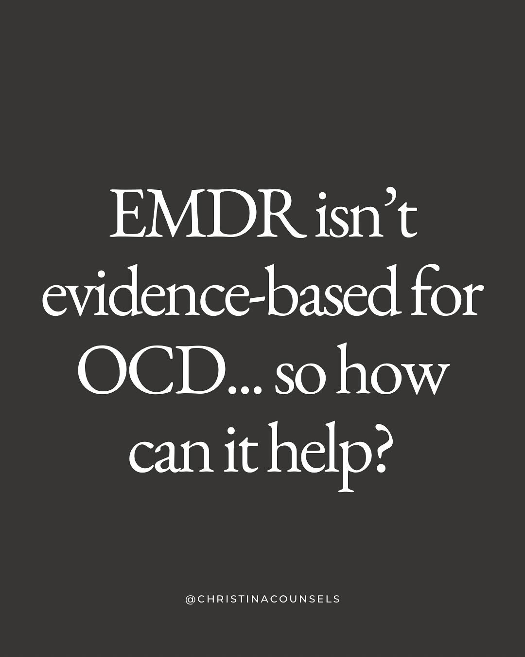 EMDR isn&rsquo;t considered an evidence-based treatment for OCD&mdash;so why do I use it with some of my clients?

Here&rsquo;s the nuance:
➤ Sometimes OCD latches onto real-life events, and EMDR can help process those painful memories.
 ➤ Sometimes 