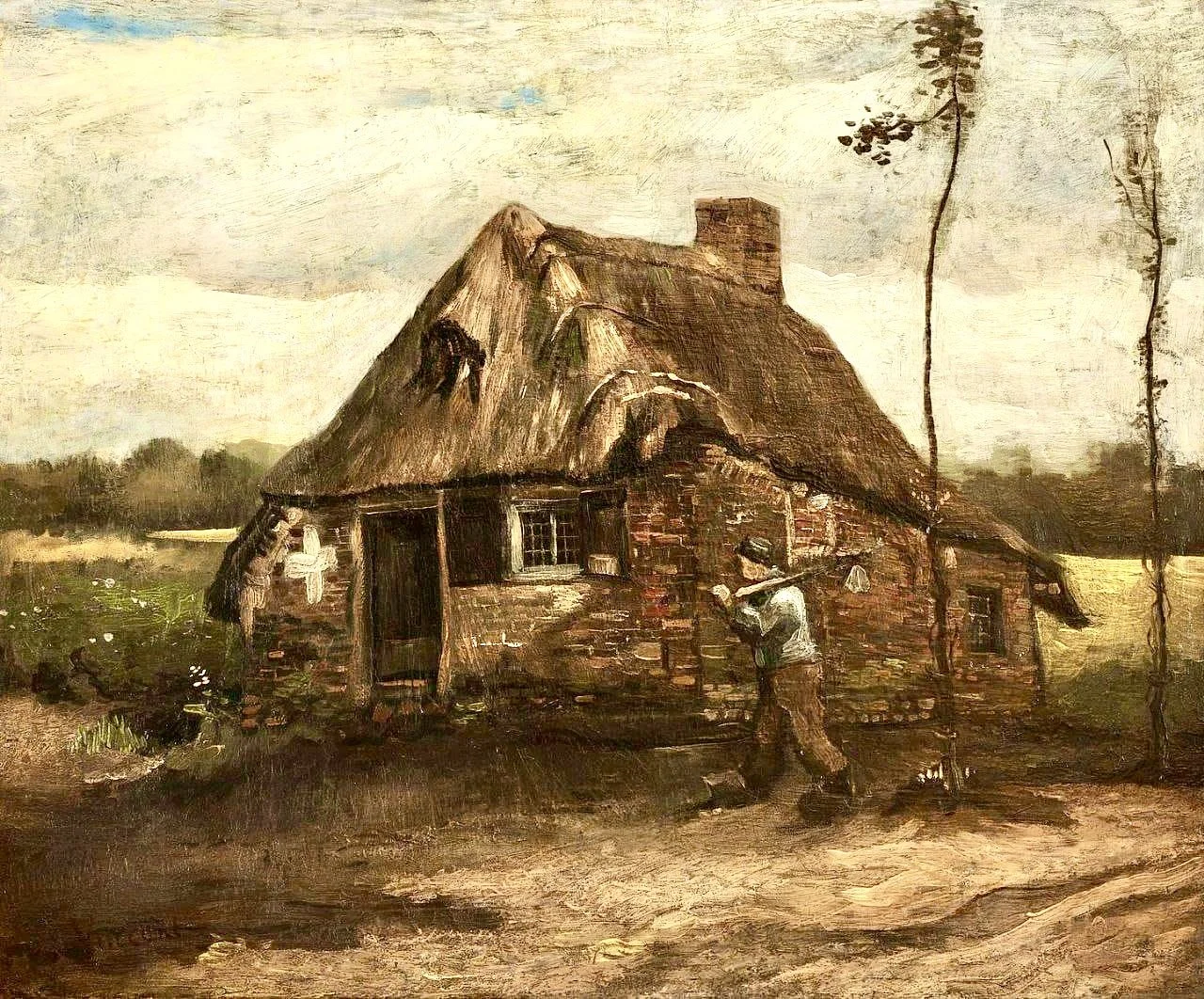 🎨 Scene of a Cottage with a peasant coming back home, 1885 by van Gogh 🇳🇱 oil on canvas, 65.5 × 78.6 cm Museo Soumaya, Mexico