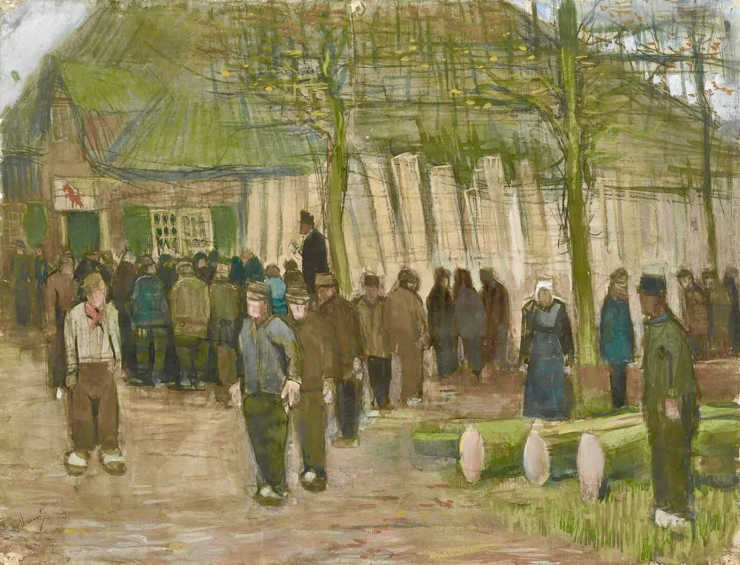 #VanGogh of the Day: Lumber Sale, January 1884. Charcoal or chalk and watercolor on paper, 34.9 x 44.8 cm. Van Gogh Museum, Amsterdam.