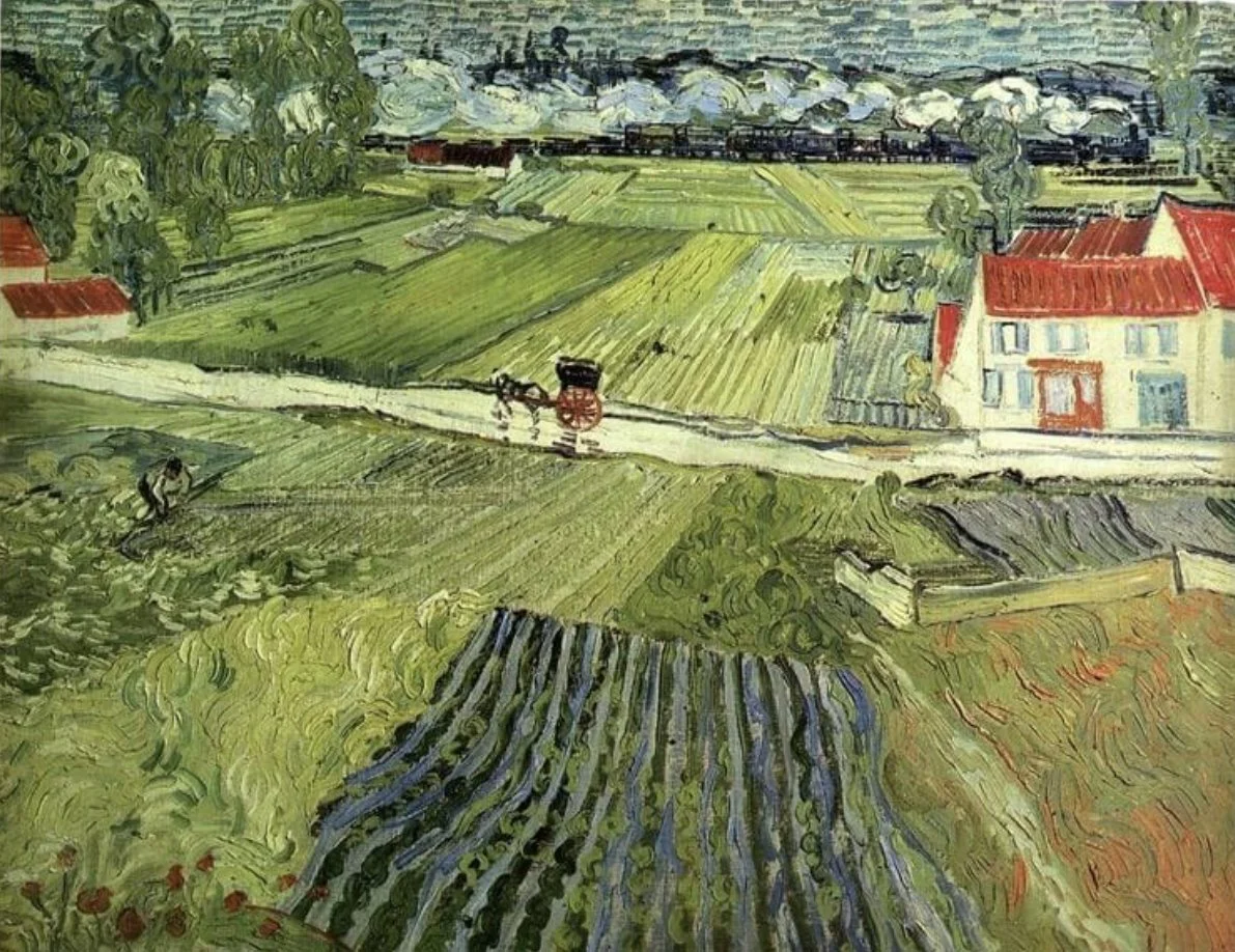 "Landscape with carriage and train", 1890. Vincent Van Gogh. Pushkin Museum.
