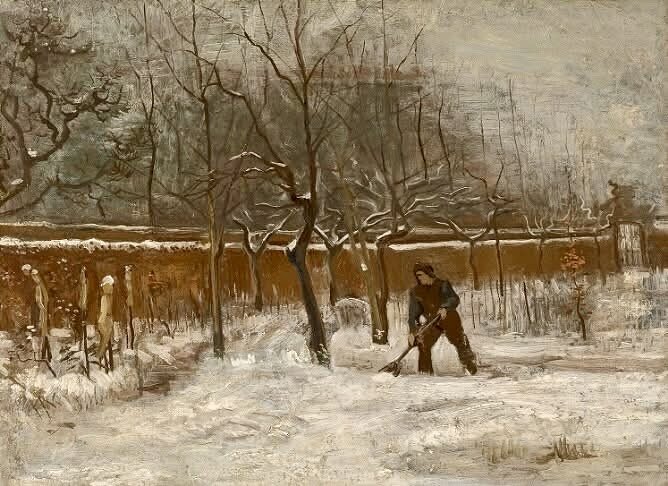 #VanGogh of the Day: Winter (The Vicarage Garden under Snow), probably January 1885. Oil on canvas, mounted to panel, 58.4 x 79.1 cm. The Norton Simon Museum, Pasadena.