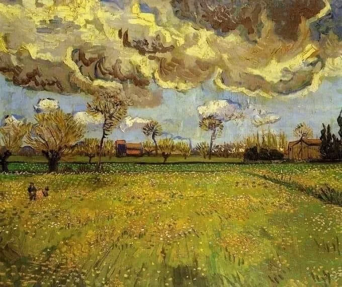Meadow with Flowers Under A Stormy Sky by Vincent van Gogh