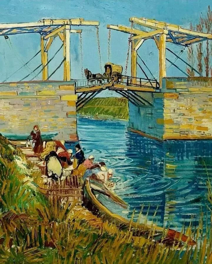 The Langlois Bridge at Aries with Women Washing by Vincent Van Gogh