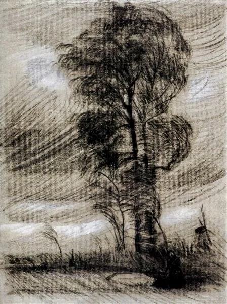 "Landscape in Stormy Time", 1885 (chalk and paper). Vincent Van Gogh. The Van Gogh Museum