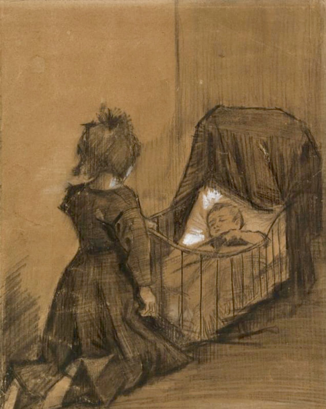 Girl Kneeling by a Cradle by Vincent van Gogh