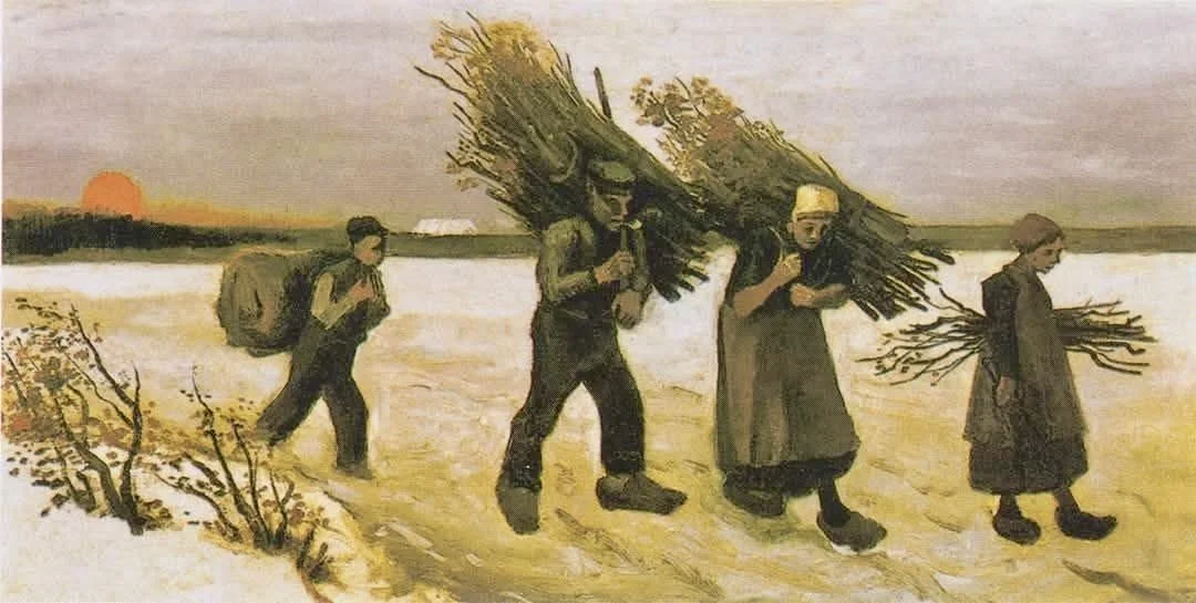 Vincent van Gogh, Wood Gatherers in the Snow, Year 1884, Oil on canvas mounted on panel, 67 x 126 cm