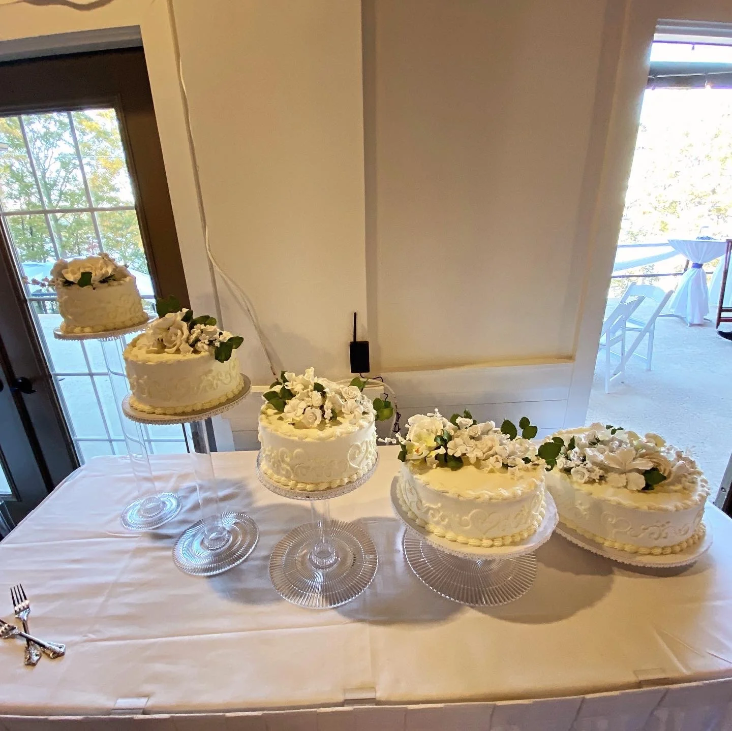 Five tiered separated tier wedding cake- Lake Lanier Islands 