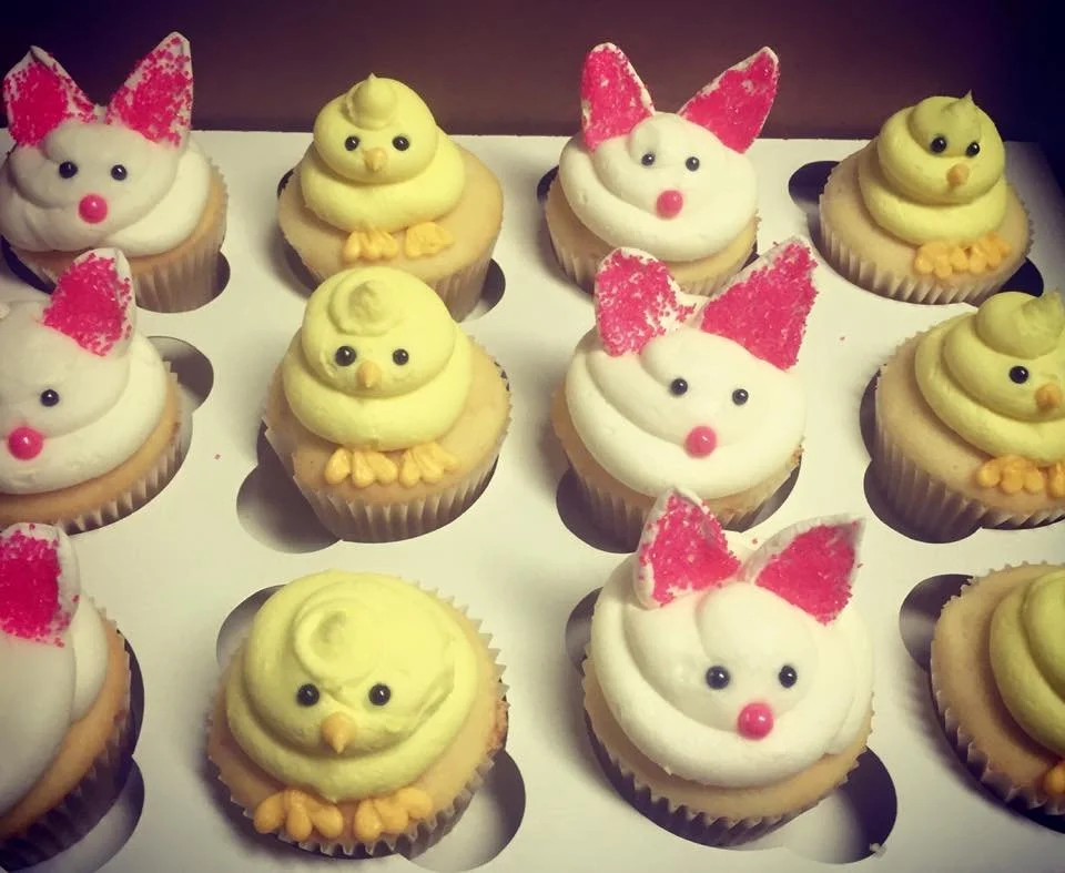 Spring chick and bunny cupcakes