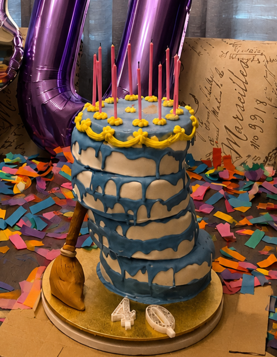 This gravity defying cake was inspired by a well known fairy tale It might look like it is falling, but it made it to the venue intact! 