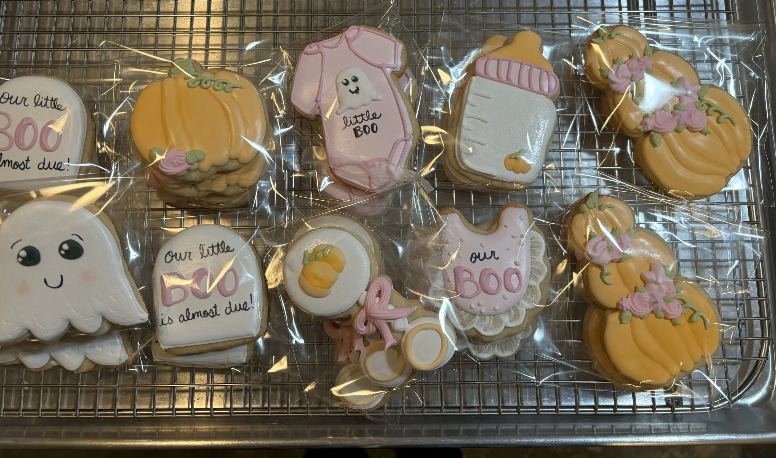 ghosts, pumpkins, baby bottles, little boo, onesies, bibs, rattles