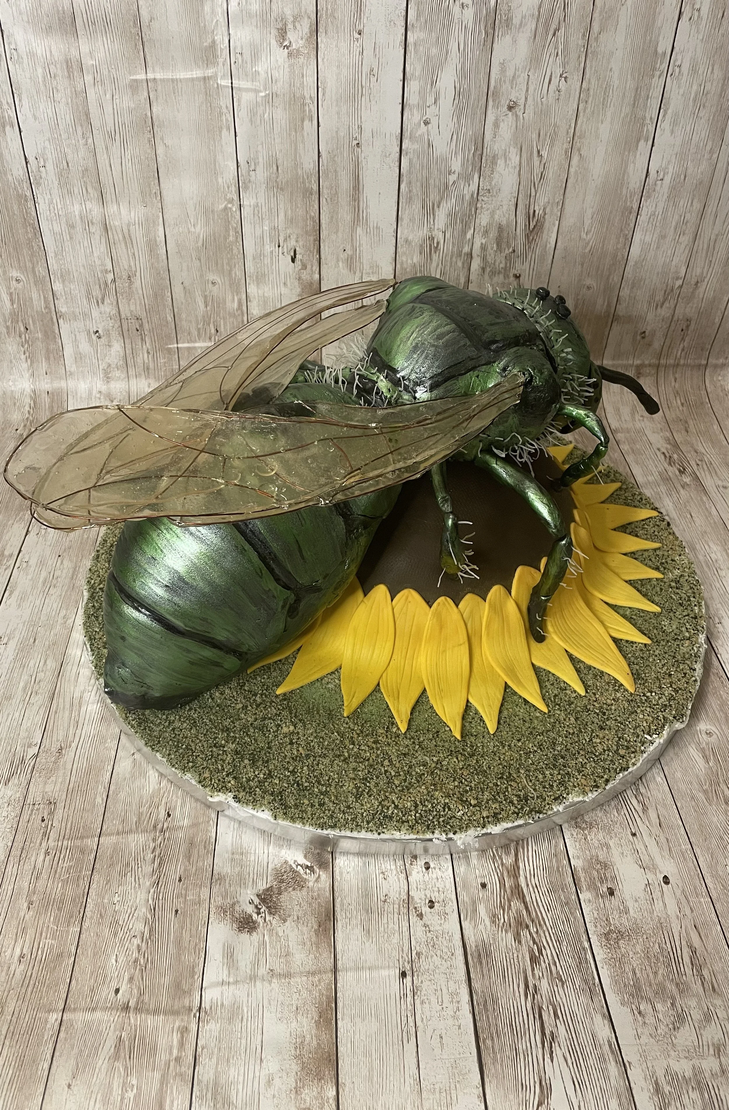 green metallic sweat bee cake