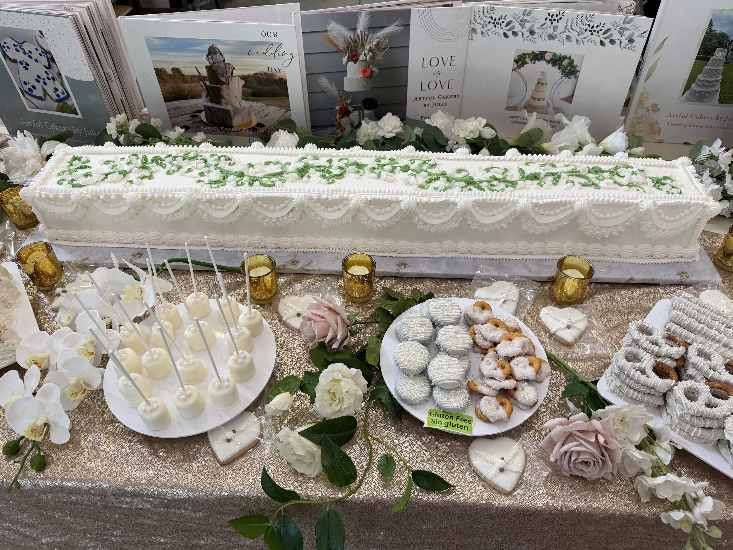 table runner cake on dessert table
