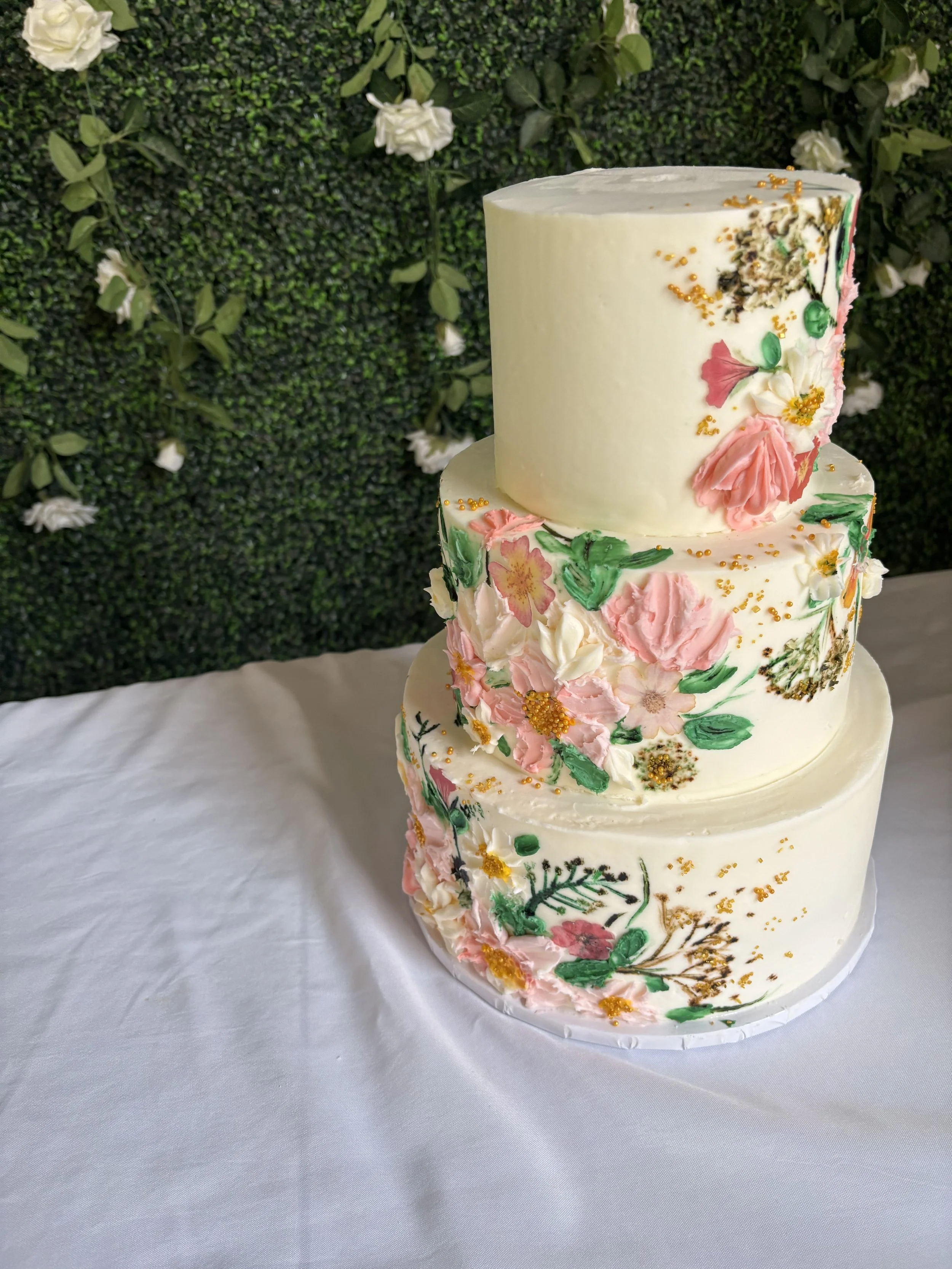 Three tiered hand painted palette knife wedding cake Artful Cakery by Julie.jpeg