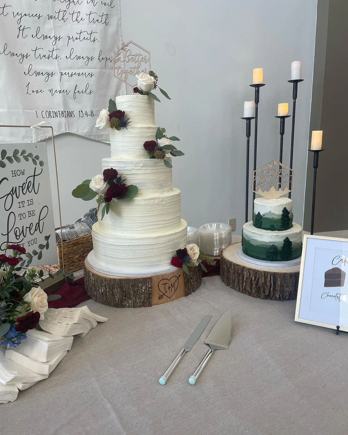 Five tiered buttercream wedding cake, two tiered groom's cake, Oakwood Georgia- Artful Cakery by Julie