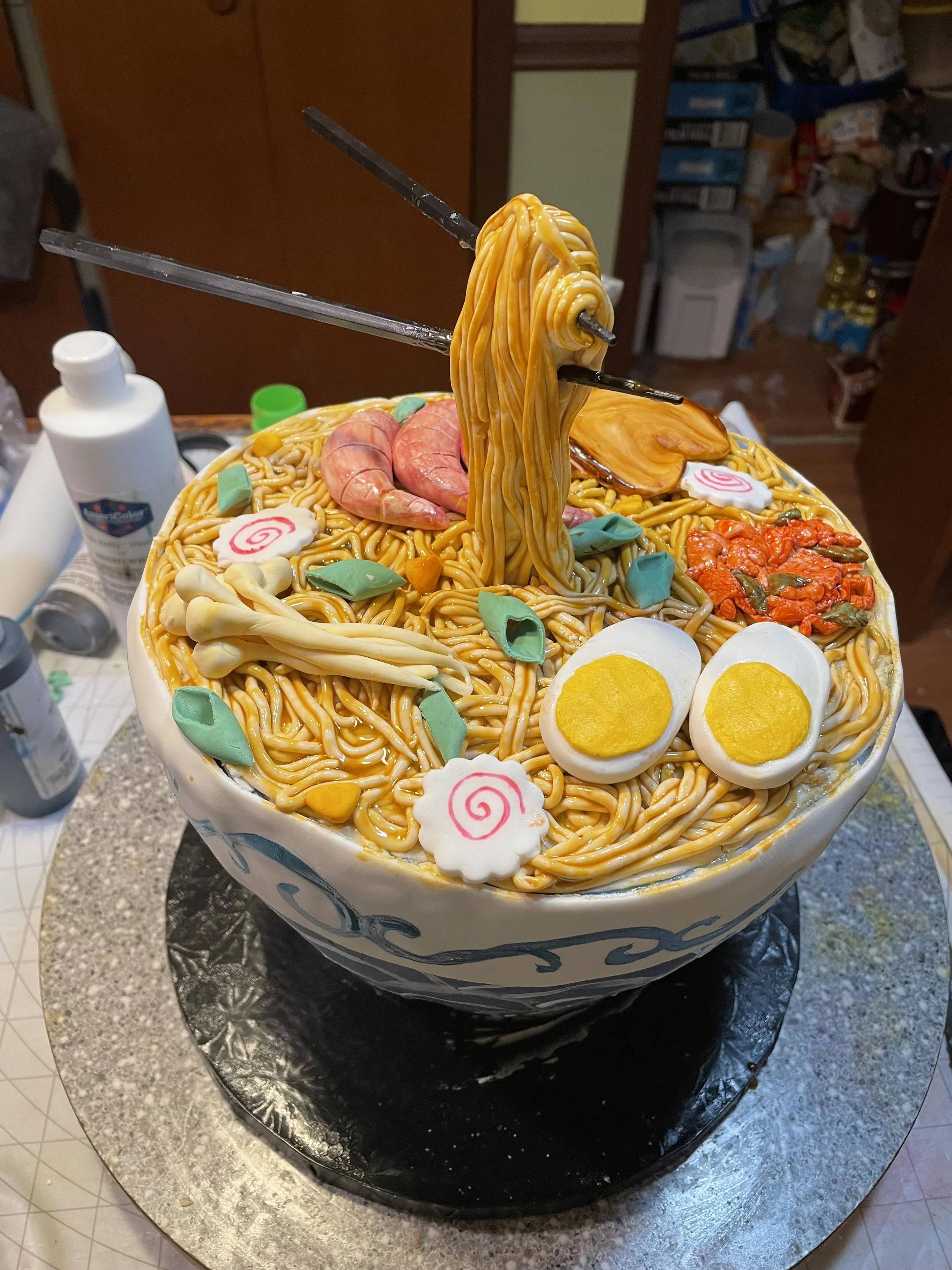 Floating chopsticks Ramen bowl cake