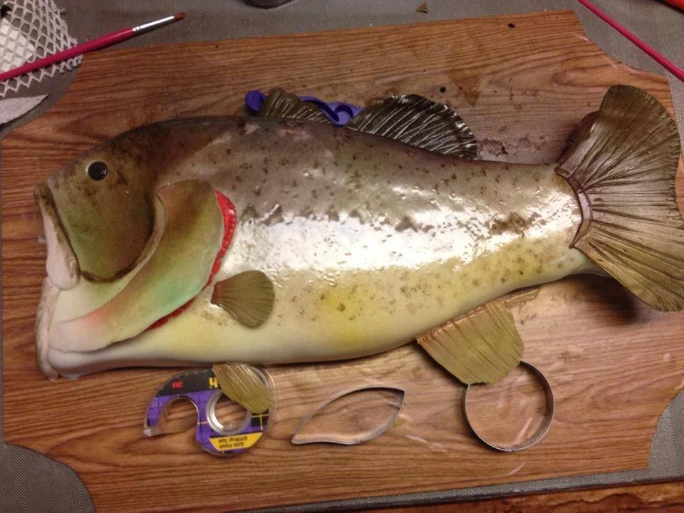 Realistic largemouth bass cake for fishing enthusiast birthday